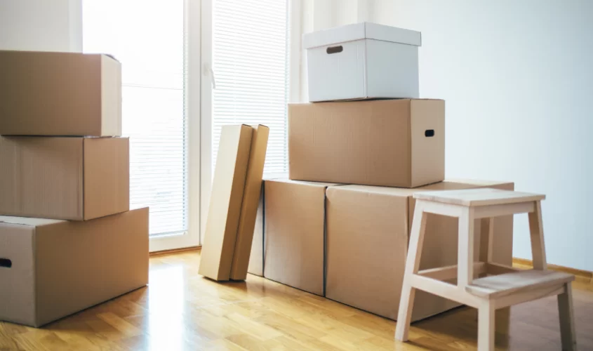 Moving boxes stacked up