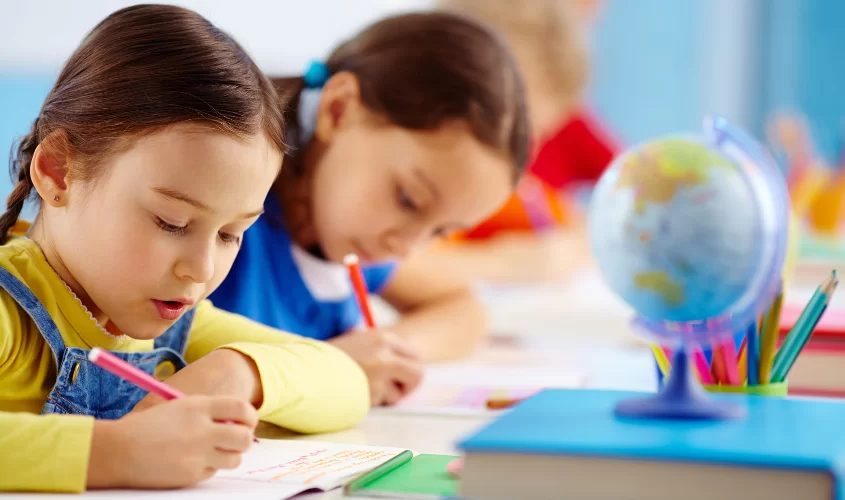 Children doing school work