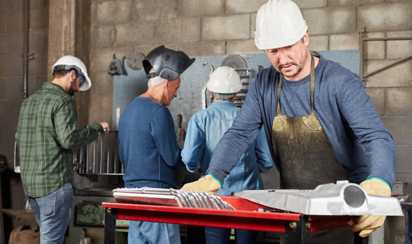 Multiple men working in a shop.
