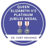 Queen Elizabeth II's Platinum Jubilee Medal for Dr. Cory Hrushka badge