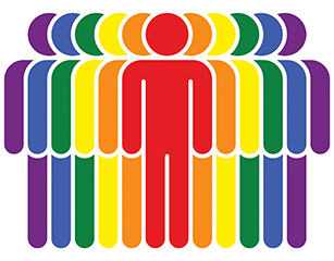 Rainbow-colored figures representing diversity in sexual orientation.