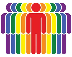 Rainbow-colored figures representing diversity in sexual orientation.